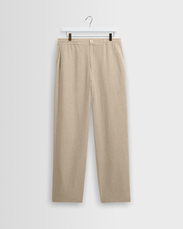 Glencoe Beige Washed Linen Loose Fit Trousers