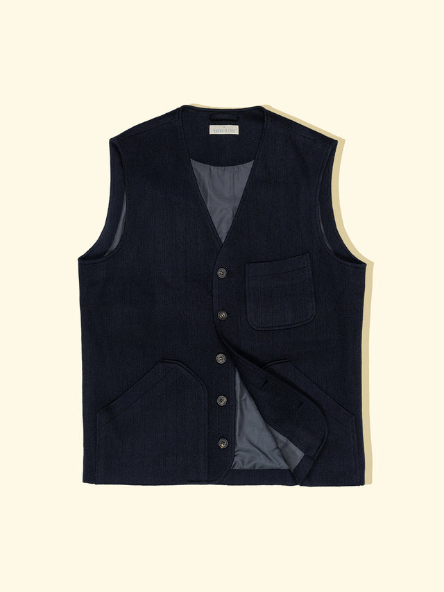 Concours Gilet - Navy Shadow Herringbone Stripes — The Anthology