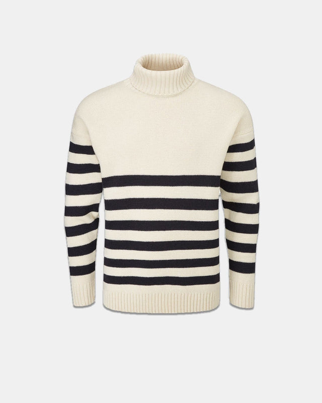 Men's Breton Submariner Jumper Ecru with Navy Stripes