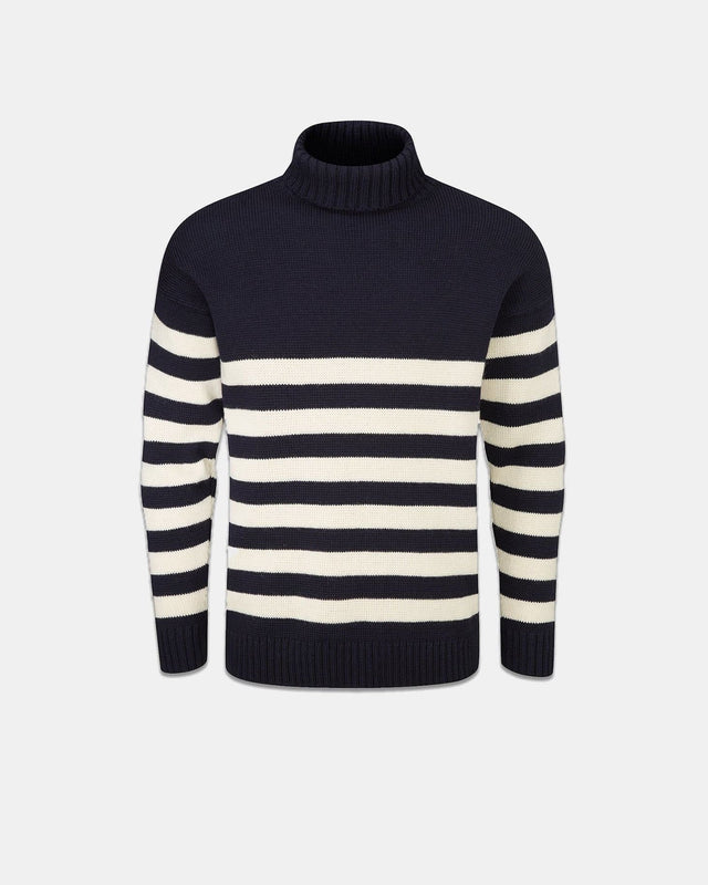 Men's Breton Submariner Jumper Navy with Ecru Stripes