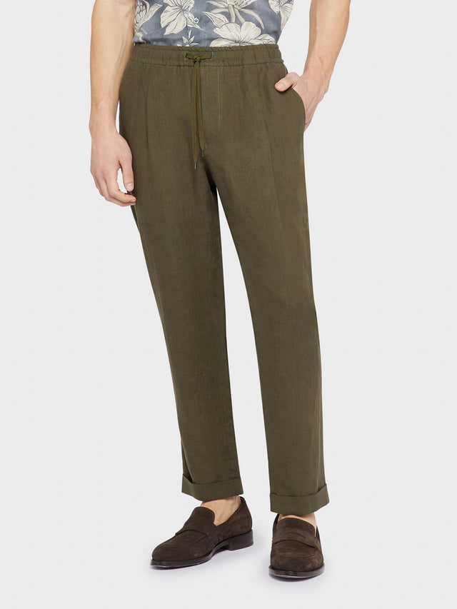 Pantalone in lino verde militare