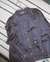 Alumni Stripe Long Sleeve Shirt- Blue