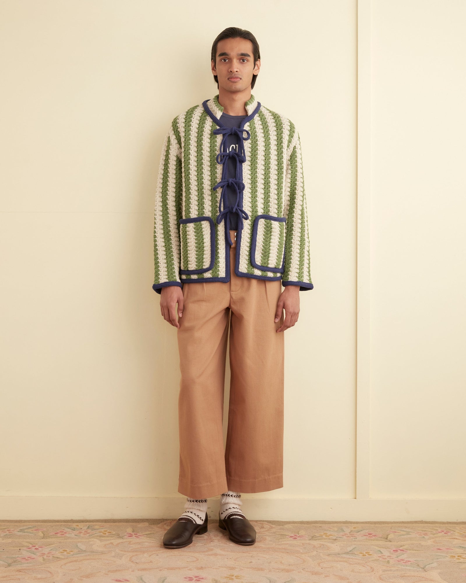 Bold Stripe Cardigan Green Cream