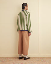 Bold Stripe Cardigan Green Cream
