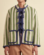 Bold Stripe Cardigan Green Cream