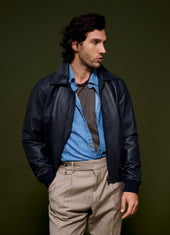 Leather Bomber - Navy