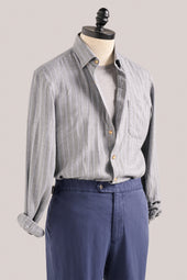 Wool Blend Overshirt - Ice Blue/Grey Pinstripe