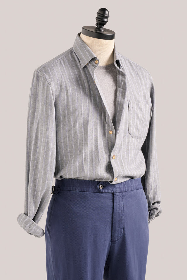 Wool Blend Overshirt - Ice Blue/Grey Pinstripe