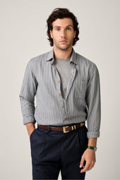 Wool Blend Overshirt - Ice Blue/Grey Pinstripe