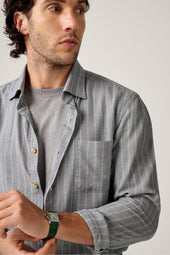 Wool Blend Overshirt - Ice Blue/Grey Pinstripe