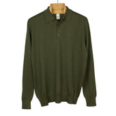 Knit long sleeve polo in deep green merino wool