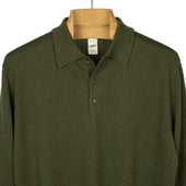 Knit Long Sleeve Polo In Deep Green Merino Wool