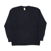 Chunky Ribbed Crewneck Sweater In Blue Merino Wool