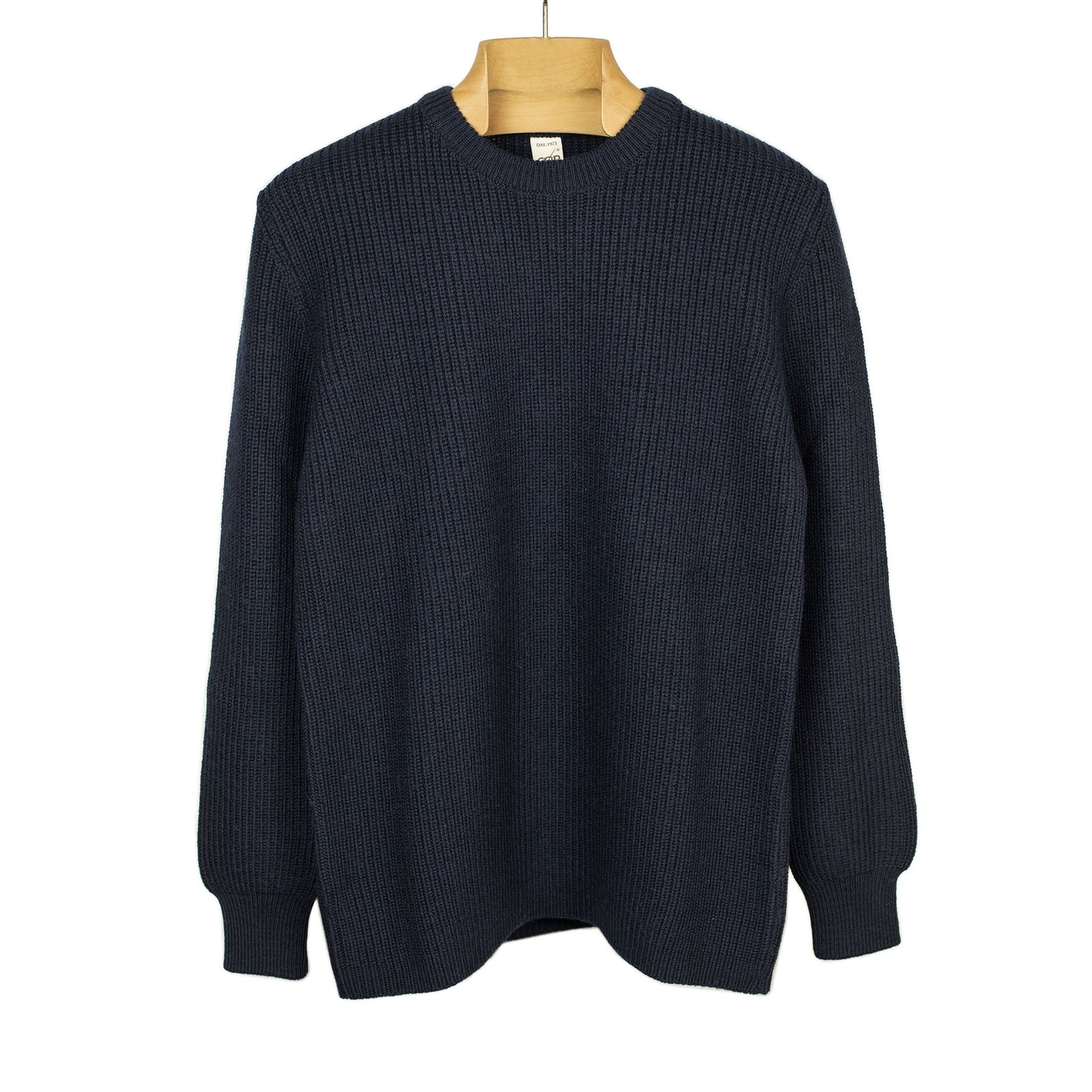 Chunky Ribbed Crewneck Sweater In Blue Merino Wool