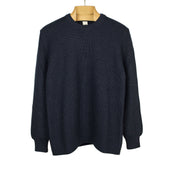 Chunky ribbed crewneck sweater in navy blue merino wool