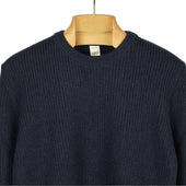 Chunky Ribbed Crewneck Sweater In Blue Merino Wool