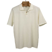 Bubble-knit short sleeve polo shirt in ecru cotton