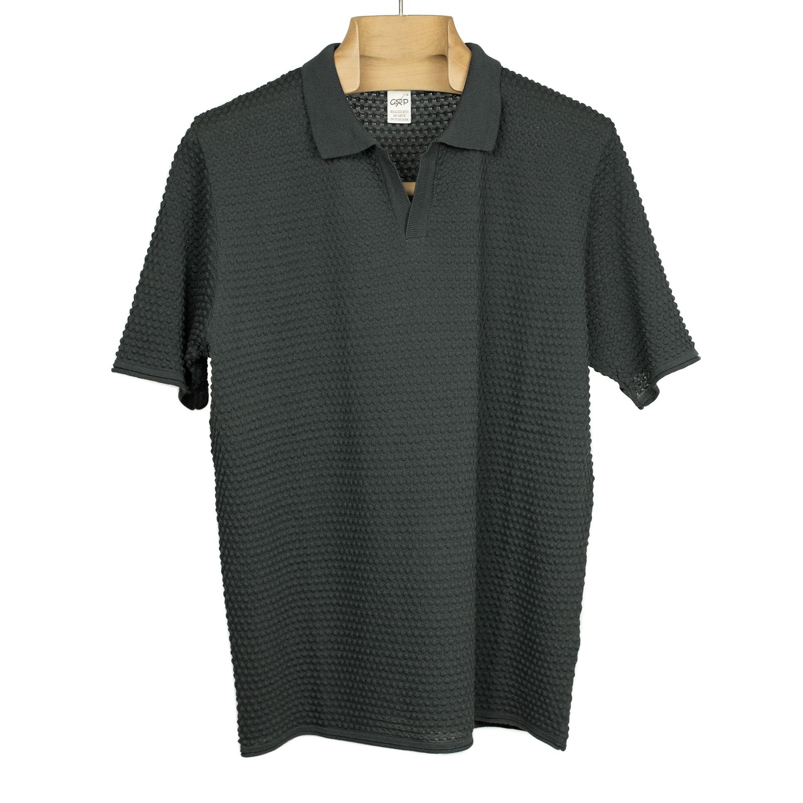 Bubble Knit Short Sleeve Polo Shirt In Grey Cotton