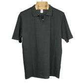 Bubble-knit short sleeve polo shirt in grey cotton
