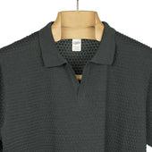 Bubble Knit Short Sleeve Polo Shirt In Grey Cotton