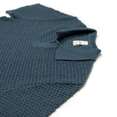 Bubble Knit Short Sleeve Polo Shirt In Storm Blue Cotton