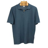 Bubble-knit short sleeve polo shirt in storm blue cotton
