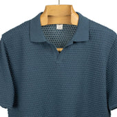Bubble Knit Short Sleeve Polo Shirt In Storm Blue Cotton