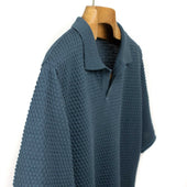 Bubble Knit Short Sleeve Polo Shirt In Storm Blue Cotton