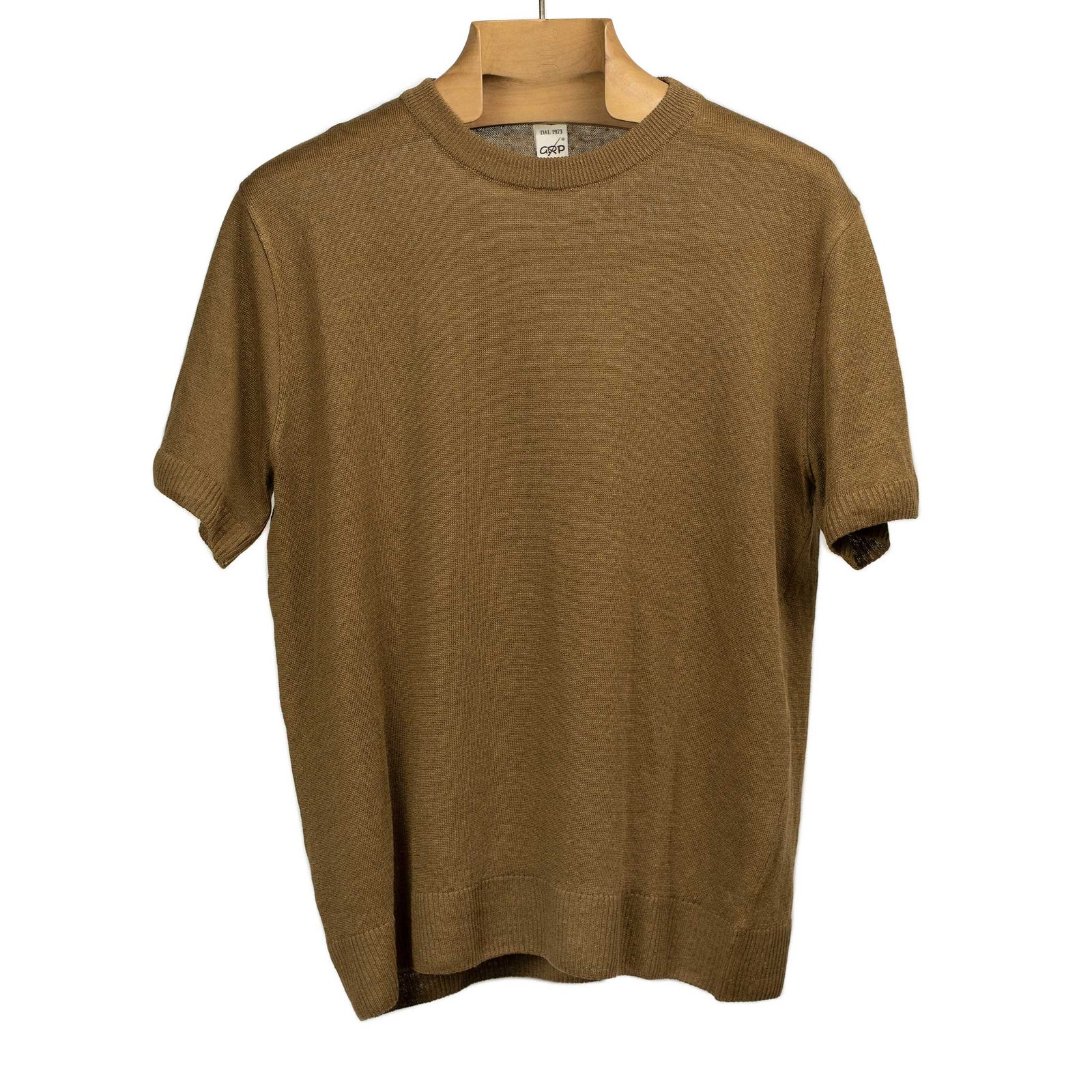 Exclusive Short Sleeve Crewneck Tee In Brown Linen