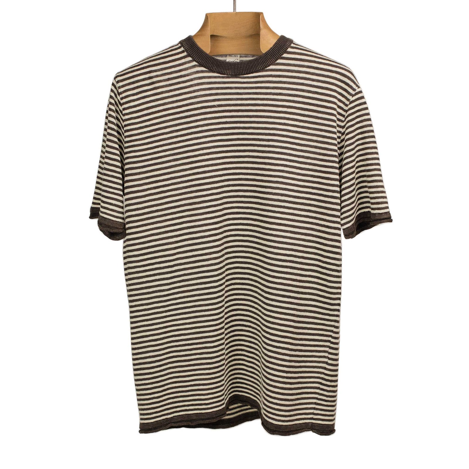 Knit Short Sleeve Crewneck Tee In With White Striped Linen
