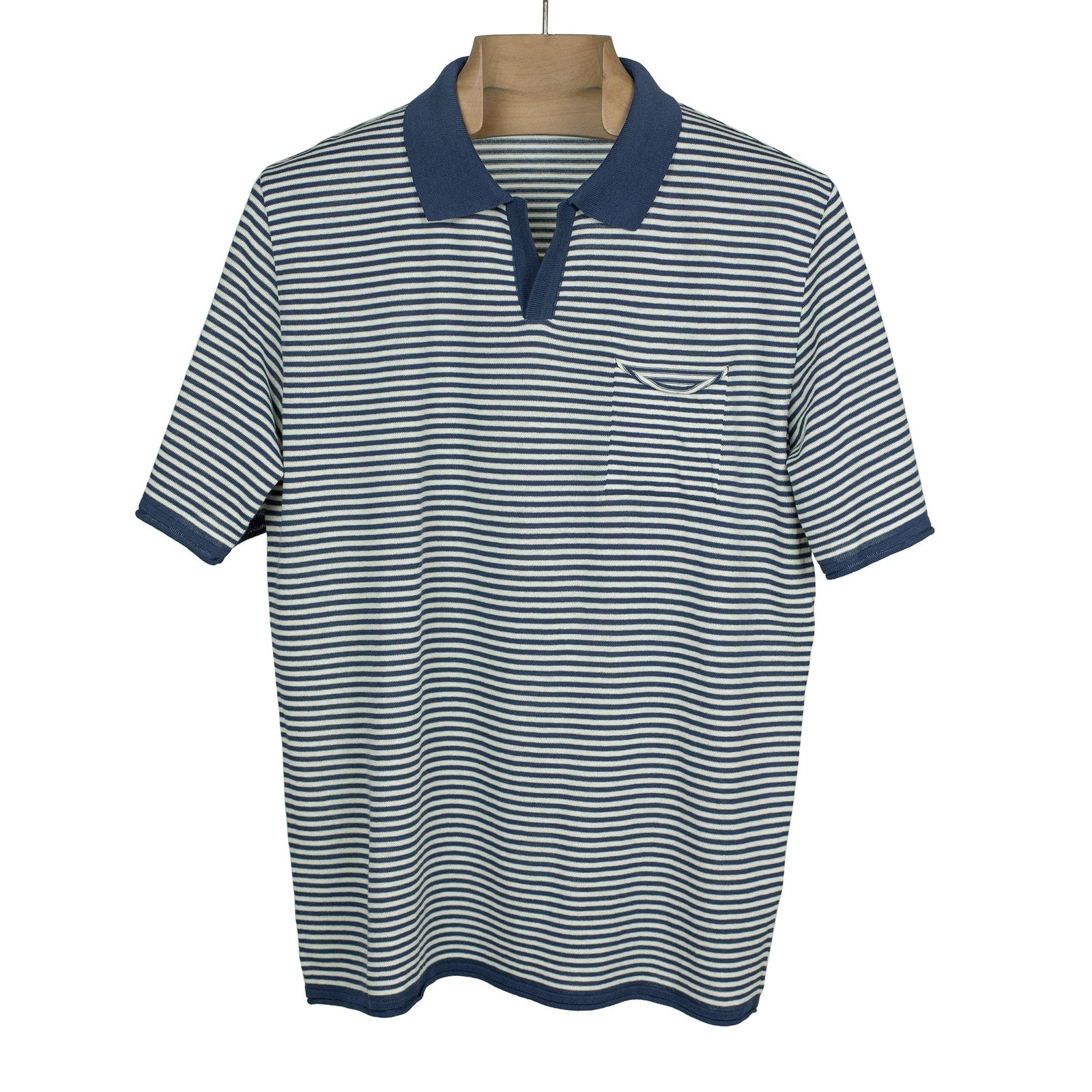 Knit Short Sleeve Polo In And White Striped Cotton