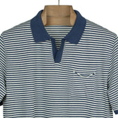 Knit Short Sleeve Polo In And White Striped Cotton
