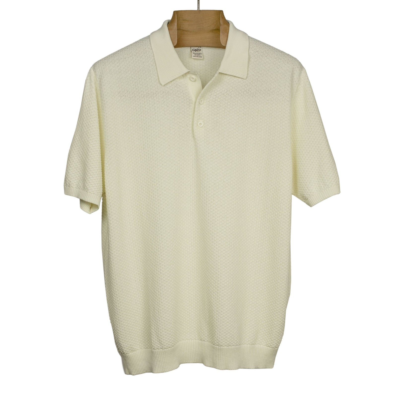 Knit Short Sleeve Polo In Mini Diamond Pattern Cotton