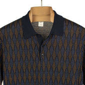 Knit Short Sleeve Polo In And Blue Retro Diamond Cotton