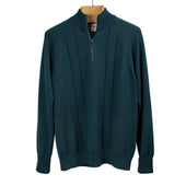 Raglan sleeve quarter-zip in jungle green merino wool