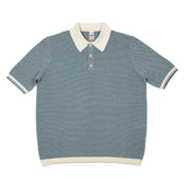 Short Sleeve Knit Polo In And Petrol Birdseye Cotton