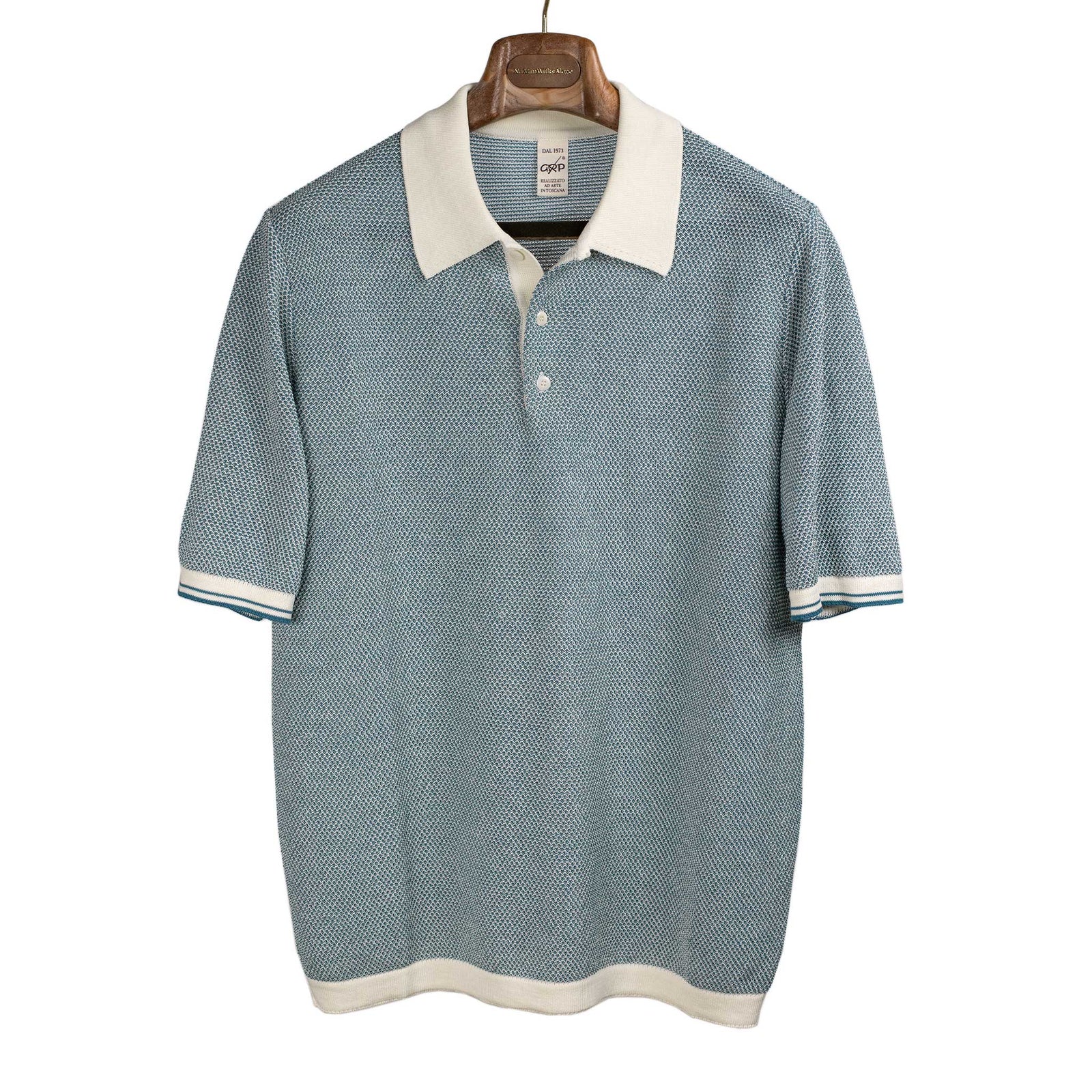 Short Sleeve Knit Polo In And Petrol Birdseye Cotton