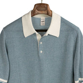 Short Sleeve Knit Polo In And Petrol Birdseye Cotton