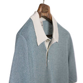 Short Sleeve Knit Polo In And Petrol Birdseye Cotton