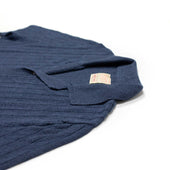 Short Sleeve Knit Shirt In Avio Washed Blue Perforated Stripe Linen