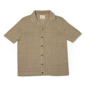 Short Sleeve Knit Shirt In Light Perforated Stripe Linen