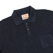 Short Sleeve Polo In Blue Perforated Stripe Linen