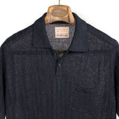 Short Sleeve Polo In Blue Perforated Stripe Linen