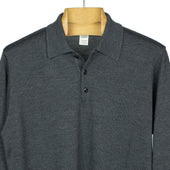 Knit Long Sleeve Polo In Grey Merino Wool