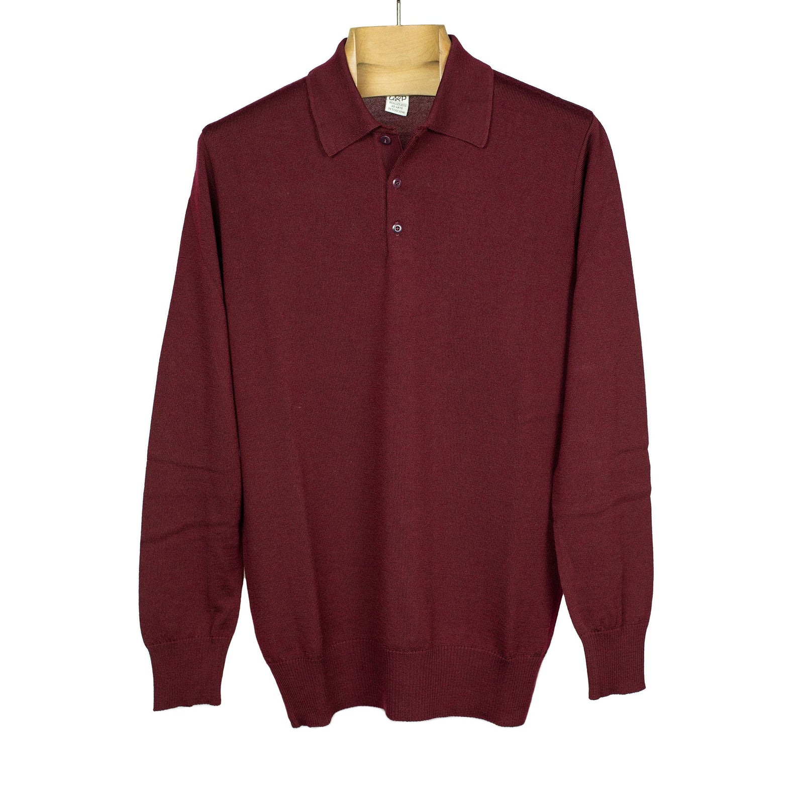 Knit Long Sleeve Polo In Red Merino Wool