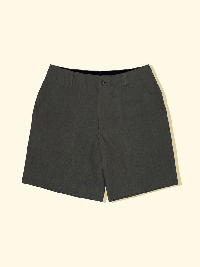 Cotton/Linen/Ramie Box Front Shorts - Olive — The Anthology