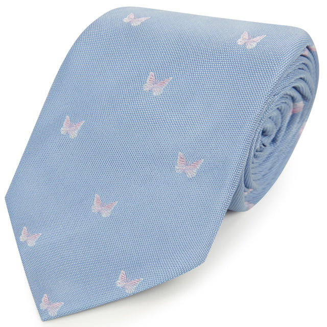 Blue Butterfly Woven Silk Tie