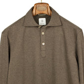 Long-sleeve polo shirt in brown double-face cotton cashmere