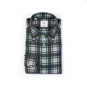 Buttoned Collar Shirt In Grey Green And White Cotton Flannel