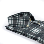 Buttoned Collar Shirt In Grey Green And White Cotton Flannel